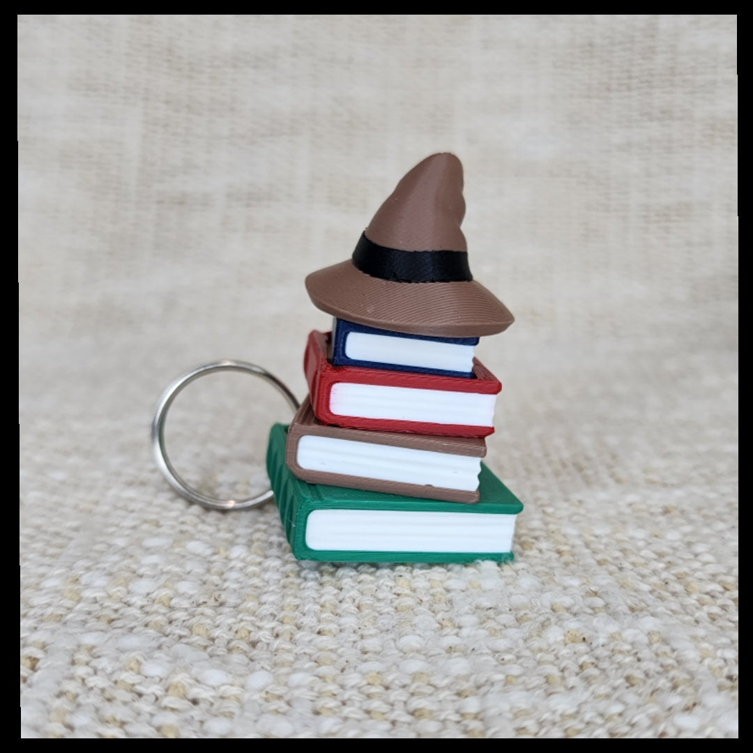 Book Stack w/Hat Clicker Keyring